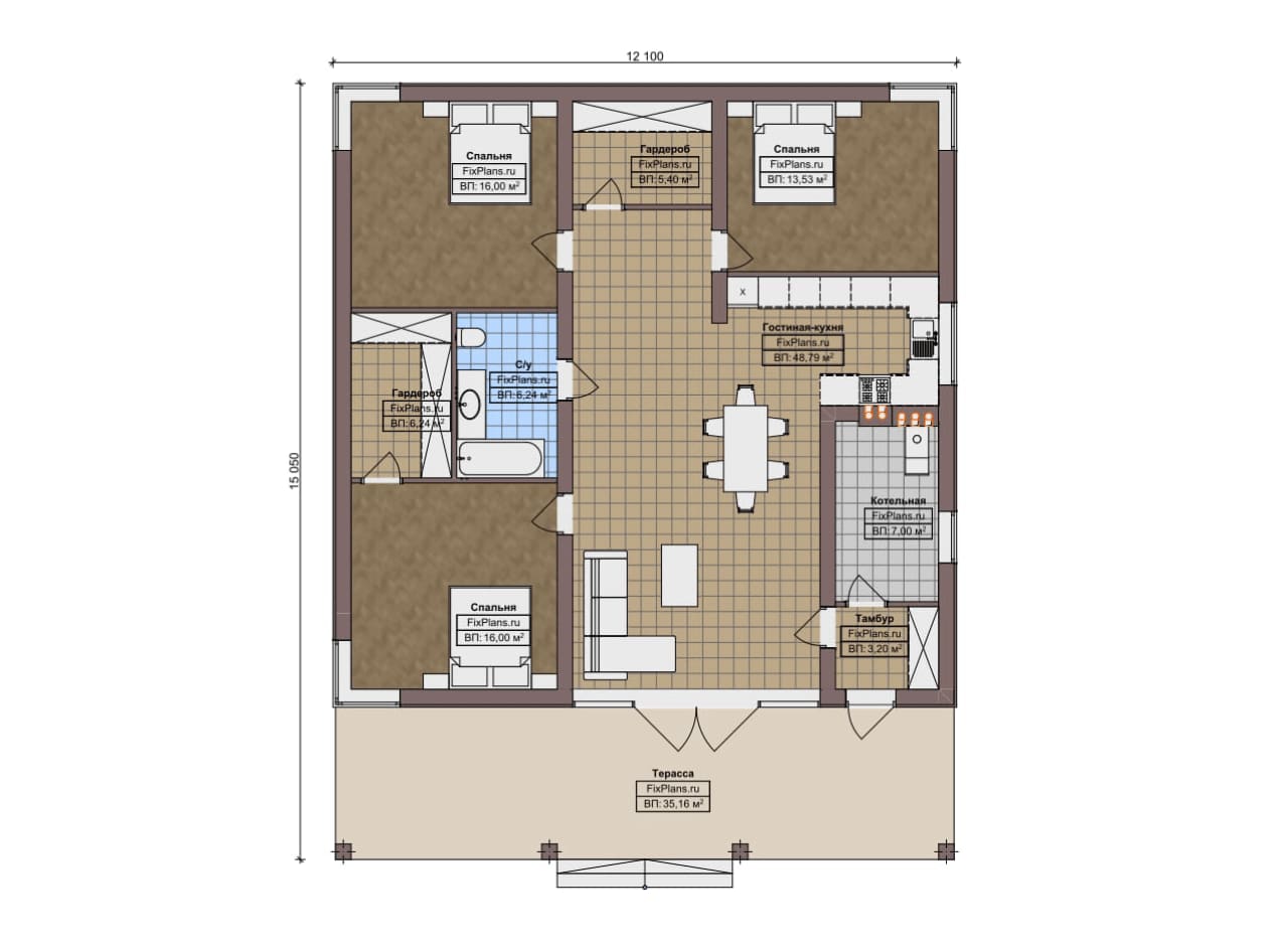 Планировка Одноэтажный дом F-10619