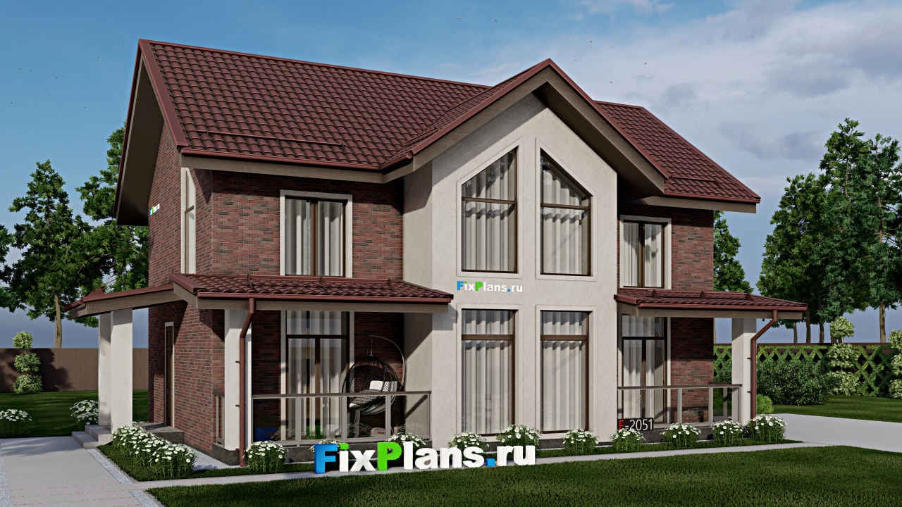 Одноэтажный дом с мансардой  F - 2051 — фасад